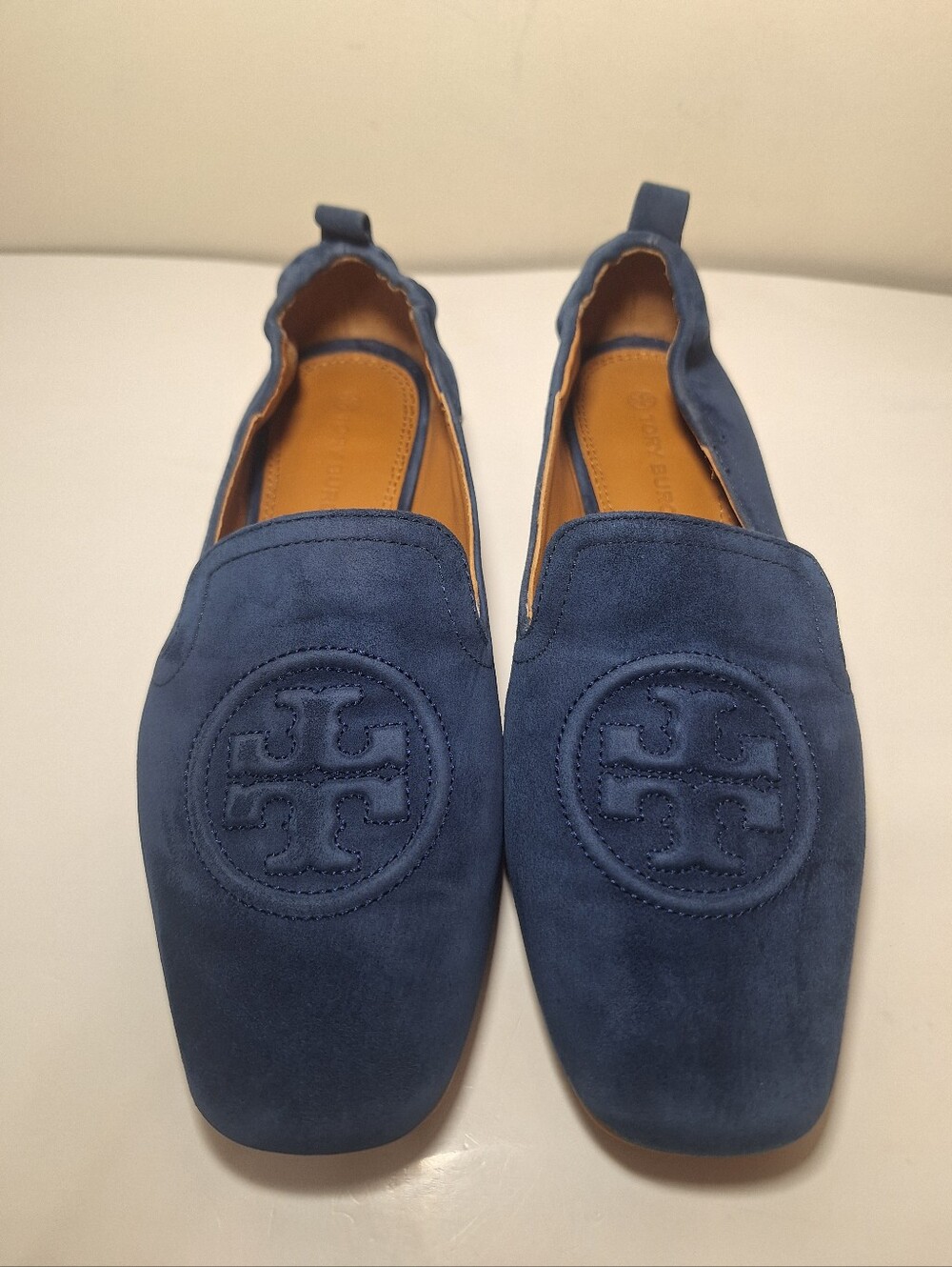 Tory Burch Weston Navy Suede Logo Loafer Flat 7M Quiet Luxury Minimalist